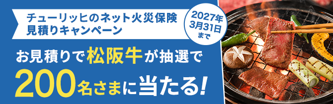 ネット火災保険見積りキャンペーン　2027年3月31日まで。 キャンペーン期間中に、ネット火災保険をお見積りいただいた方へ、抽選で賞品をプレゼント。