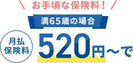 お手頃な保険料！満65歳の場合月払保険料520円からで