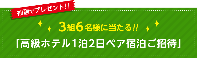 抽選でプレゼント!! 3組6名様に当たる!! 「高級ホテル1泊2日ペア宿泊ご招待」