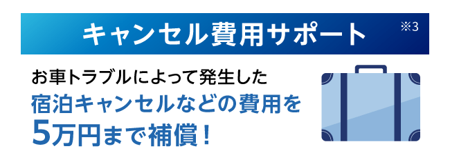 キャンセル費用サポート※3 お車トラブルによって発生した宿泊キャンセルなどの費用を5万円まで補償！